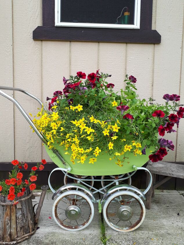 s 17 summer outdoor ideas, Baby Buggy Planter