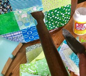 how to pimp up with patchwork and transform an old lamp stand, Mod Podge sealant over the top