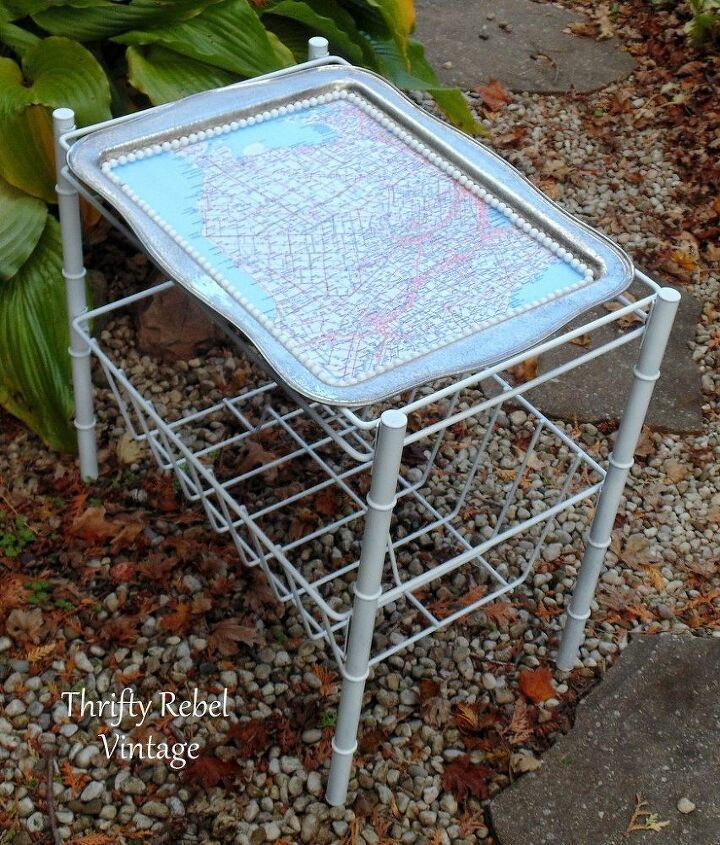 diy decoupaged map silver tray table