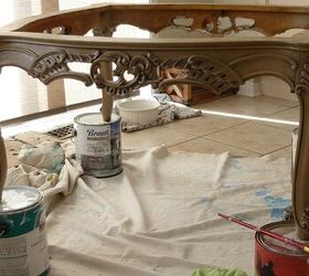 ornate coffee table makeover, After glazing