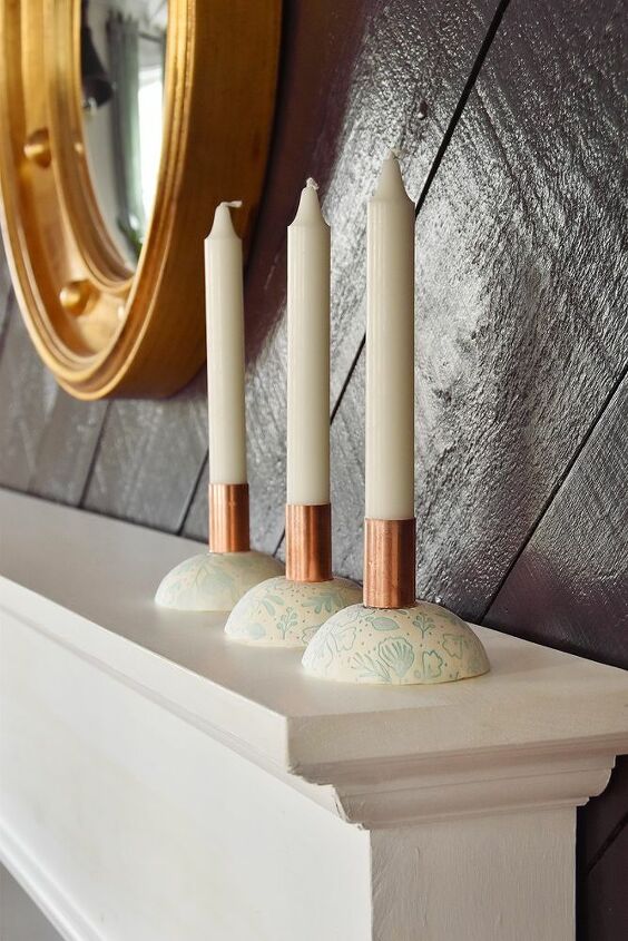 diy stamped clay candle holders