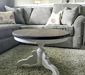 transform an outdated table into a farmhouse pedestal coffee table