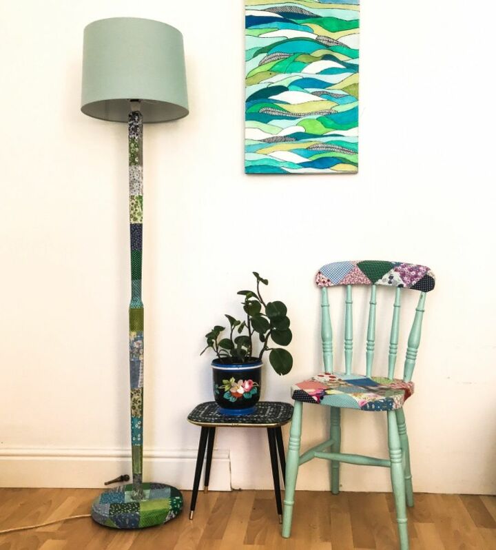 how to pimp up with patchwork and transform an old lamp stand, Patchwork lamp stand