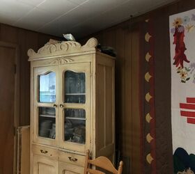 good bye 1960 shiplap meets art deco update wood paneled family room, China hutch needing work All is drab