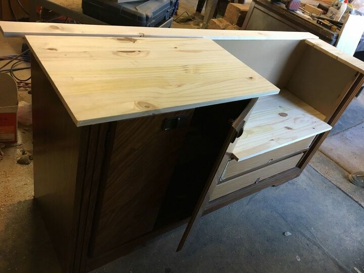 dresser repurposed into a storage bench, Dry fit of top and seat