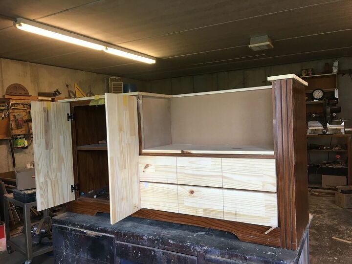 dresser repurposed into a storage bench, Project prior to finishing painting