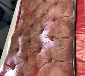 painted fabric headboard bright pink to calm gray, First coat