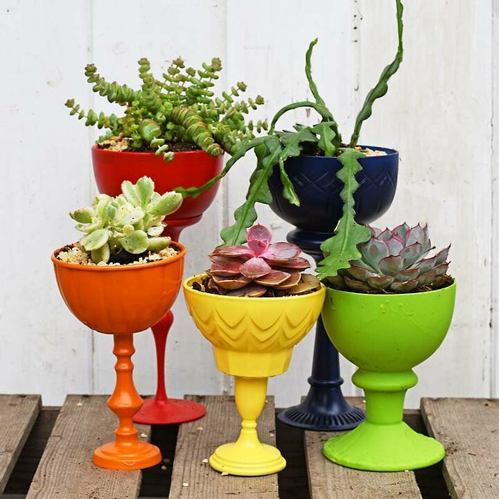 gorgeous rainbow upcycled succulent planters