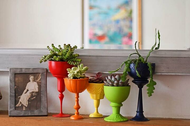 gorgeous rainbow upcycled succulent planters