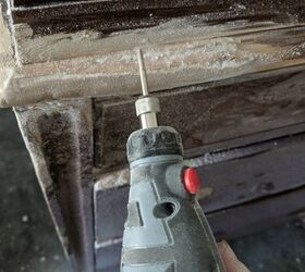 repair a chipped corner on a dresser using hot glue oil and bondo