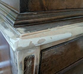 repair a chipped corner on a dresser using hot glue oil and bondo