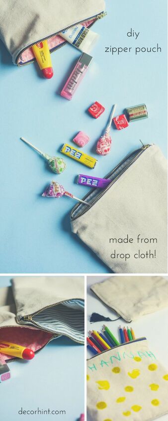 s 19 ways to use a drop cloth that you ve probably never thought of, This zipper lined pouch is perfect for back to school