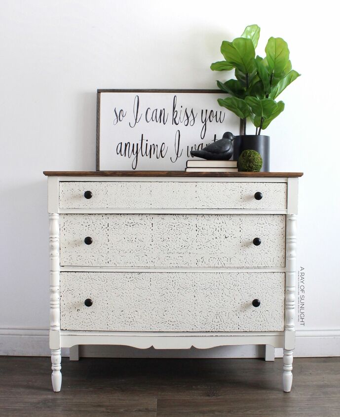 21 ways to redo that old dresser you can t stand looking at anymore, Create raised texture to give your dresser a brand new old look