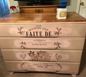 21 ways to redo that old dresser you can t stand looking at anymore, Dress up an old dresser with vintage transfers