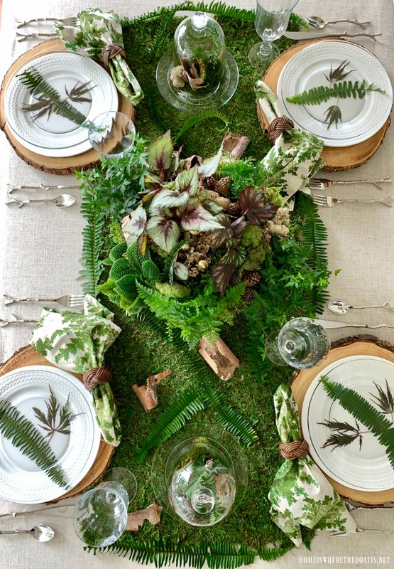 crie um jardim de pratos e uma mesa de floresta