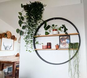 s 13 beautiful storage shelving ideas that are anything but boring, A circle shelf from a salvaged wagon wheel