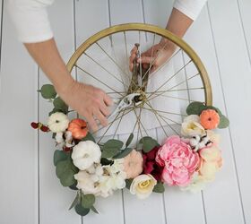 an cheerful autumn wreath made from a bike