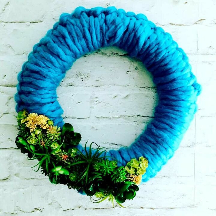yarn and succulent wreath