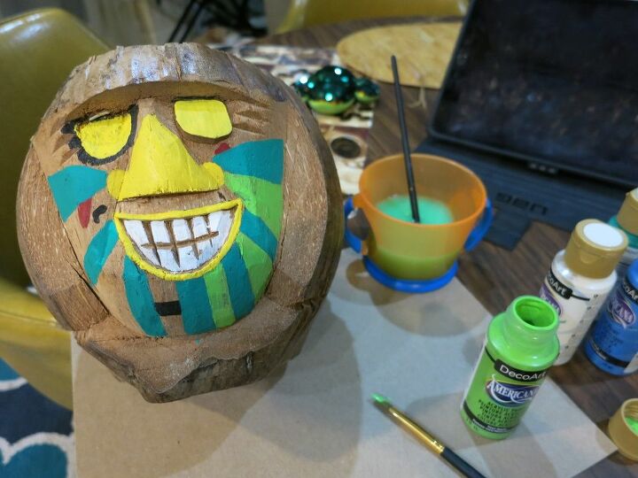 tiki planter made from a coconut bank