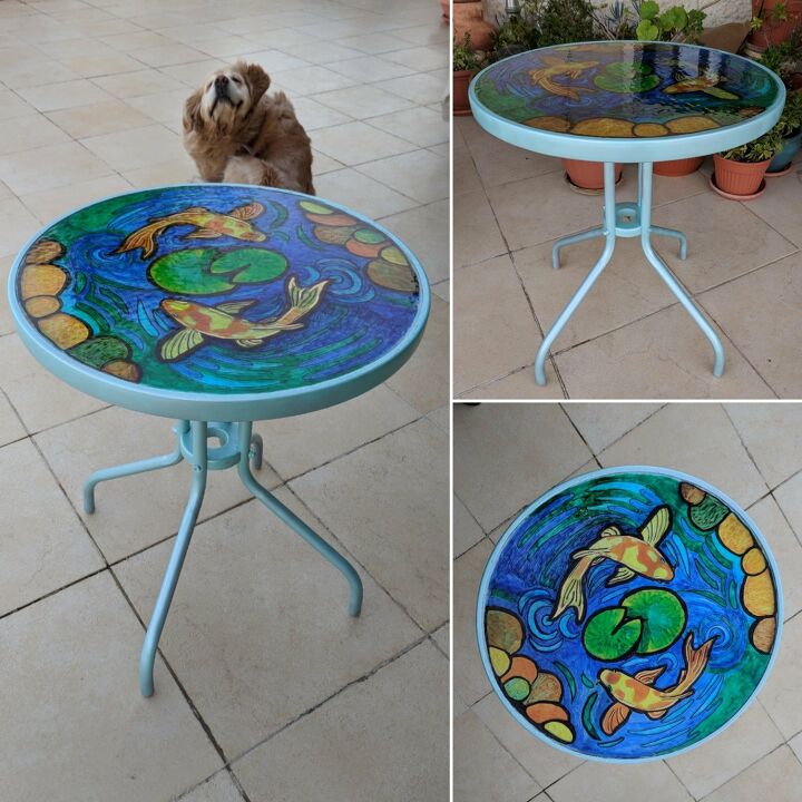 s 19 fantastic techniques for faux stained glass, Faux Stained Glass Pond in a Table