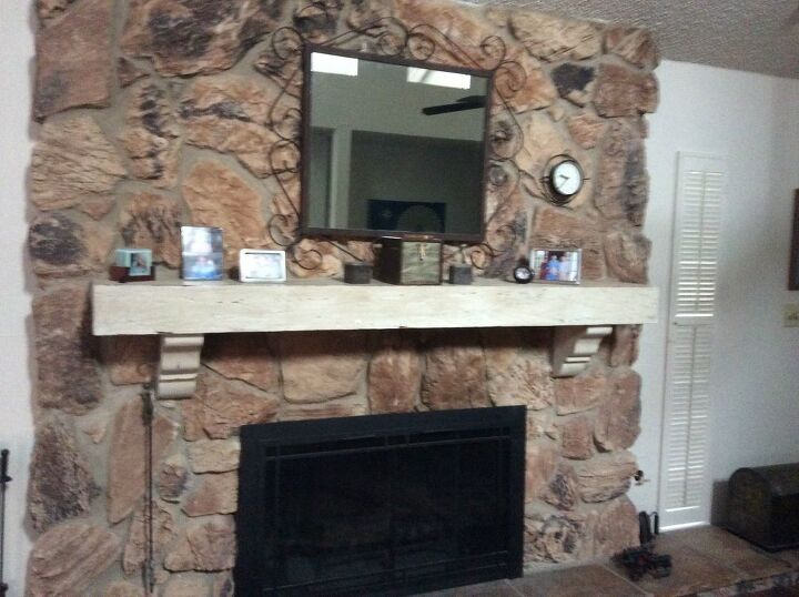 q how to whitewash a stone fireplace