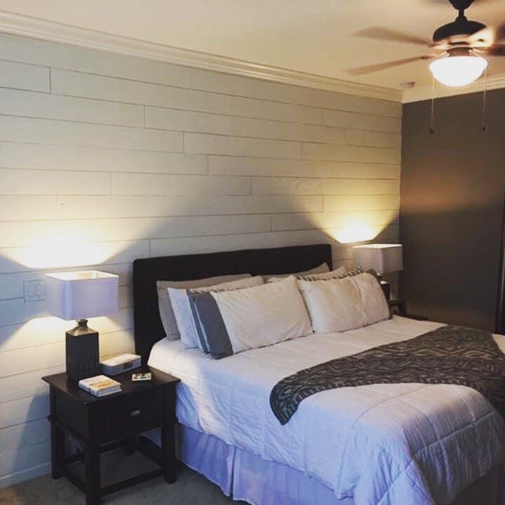 how to make a 50 shiplap plywood accent wall for your bedroom, DIY white painted accent wall