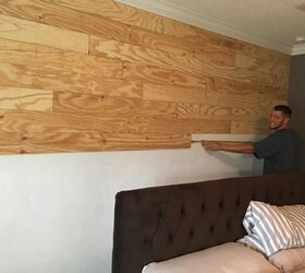 how to make a 50 shiplap plywood accent wall for your bedroom, Installing the shiplap accent wall