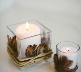 25 gorgeous ways to let everyone know that it s finally september, Easy boho feather candle decor