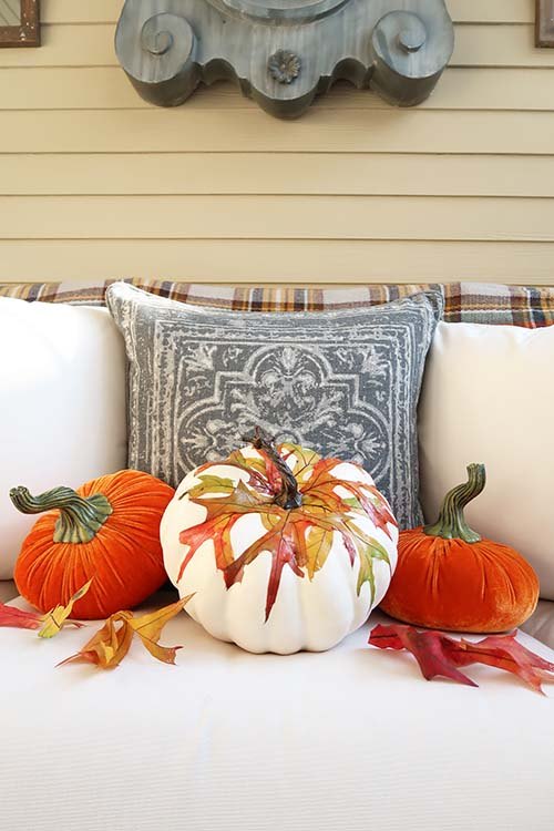 25 gorgeous ways to let everyone know that it s finally september, D coupage fall leaves on a pumpkin
