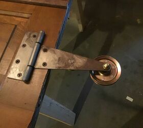 repurposing doors into a sliding door, Hanger strap with roller wheel pulley