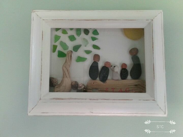 pebble art family in a shadow box frame, Updated Family Frame