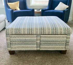 free ottoman re upholstery before and after