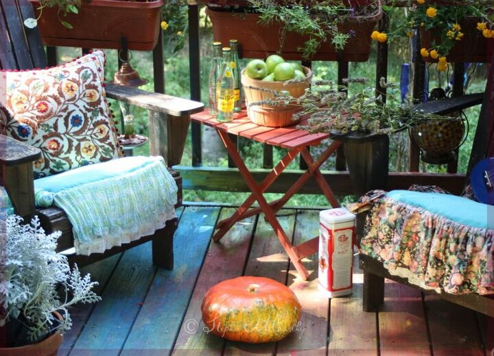 painting a deck in bohemian rainbow colors