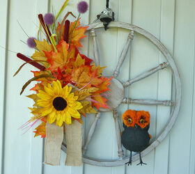 wreath from an old wooded wheel, Our first autumn wreath