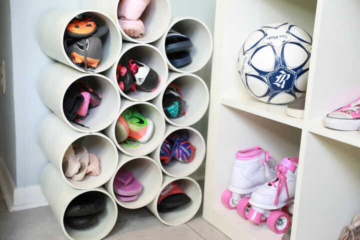 17 incredible ways people are using pvc pipes for everything, PVC pipe shoe organizer