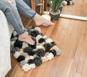 diy a cozy rug using pom poms