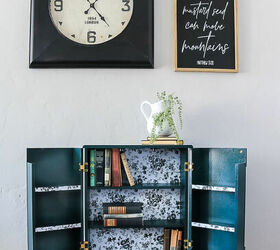 laminate cabinet transformation into green boho style cabinet