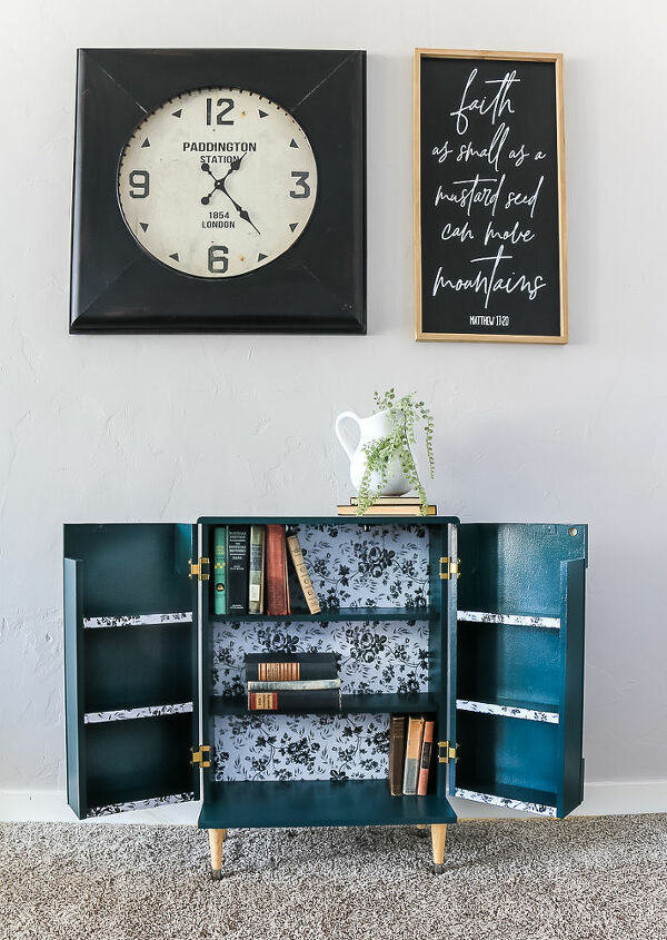 laminate cabinet transformation into green boho style cabinet