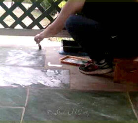 paint a concrete floor with faux marble tiles