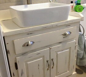 bold ideas for a bathroom countertop that brings the room together, Distressed Bathroom Vanity Countertop