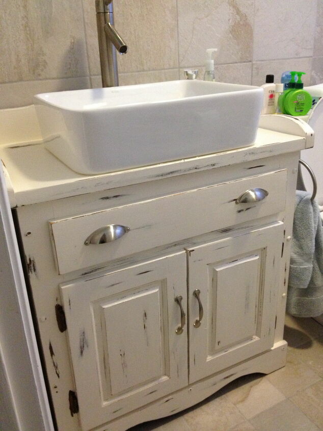 bold ideas for a bathroom countertop that brings the room together, Distressed Bathroom Vanity Countertop