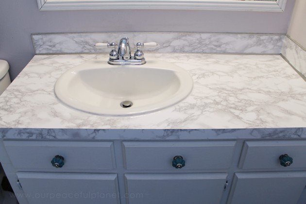 bold ideas for a bathroom countertop that brings the room together, Contact Paper Granite Bathroom Countertop
