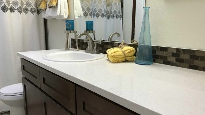 bold ideas for a bathroom countertop that brings the room together, Classy DIY Quartz Bathroom Countertop