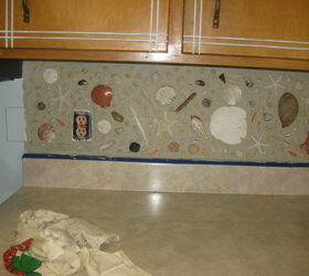 seashell backsplash, Mortar and shells are in place