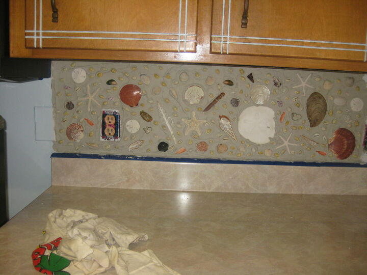 seashell backsplash, Mortar and shells are in place