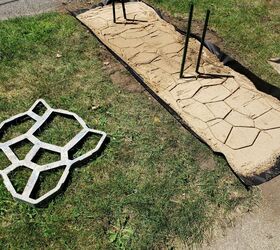 how we made a simple diy walkway for our cute bicycle mailbox, Adding sand