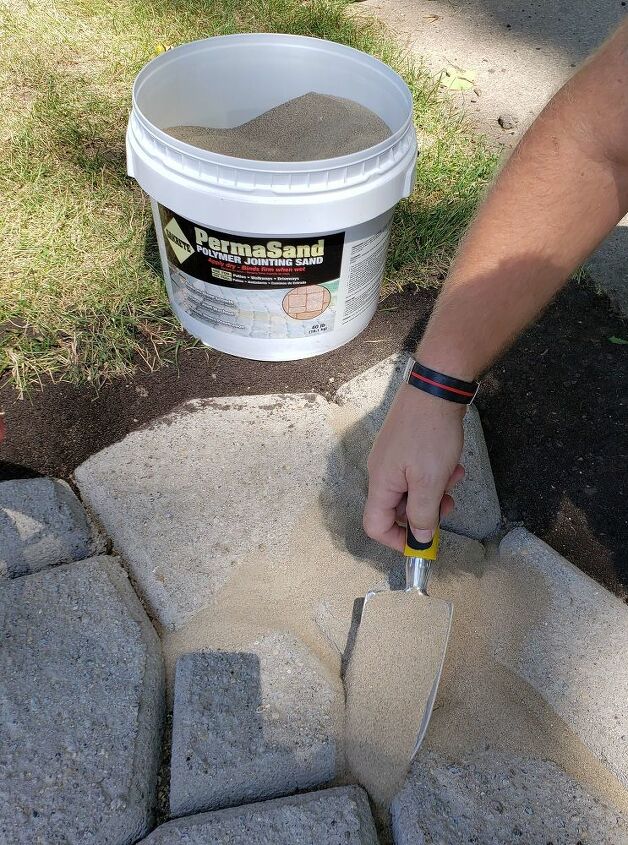 how we made a simple diy walkway for our cute bicycle mailbox, Adding Perma Sand