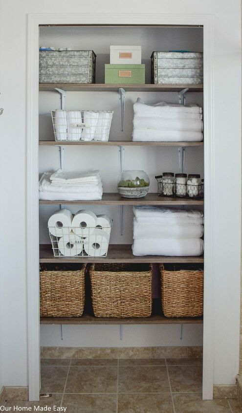 How To Organize Bathroom Closet Ideas, Diy Bathroom Linen Closet Shelves