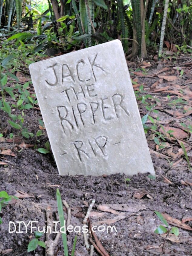 s 17 spooky halloween decor ideas that will scare your guests, Concrete tombstones