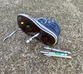 She sticks marker caps through a sneaker for a crazy cool idea
